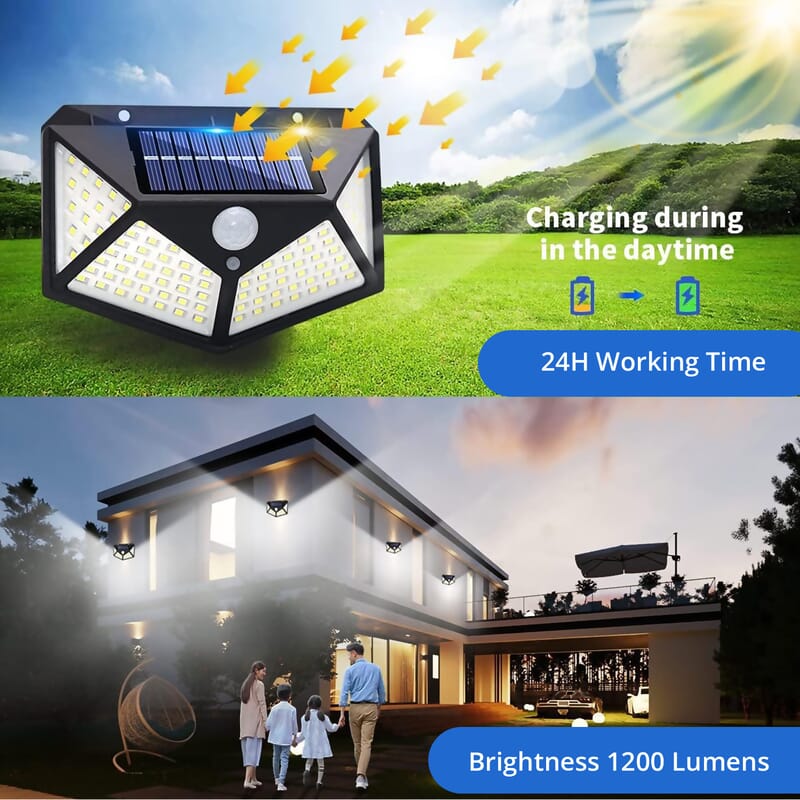 Set of 2 Solar Powered Motion Sensing Four-sided Illumination Outdoor Lights