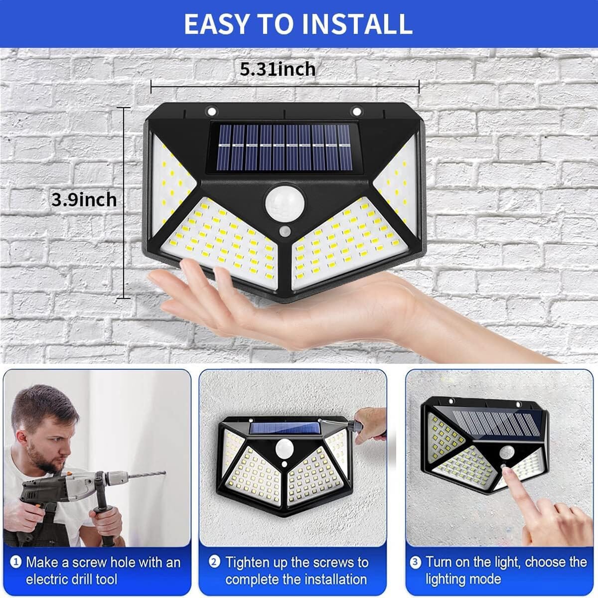 Set of 2 Solar Powered Motion Sensing Four-sided Illumination Outdoor Lights image number 5