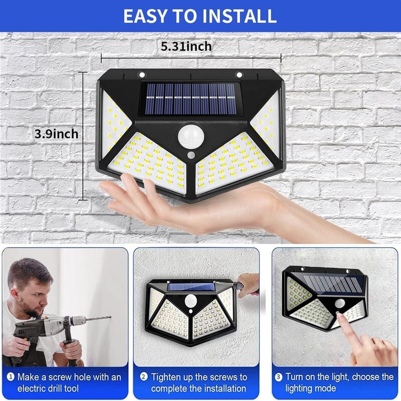 Set of 2 Solar Powered Motion Sensing Four-sided Illumination Outdoor Lights