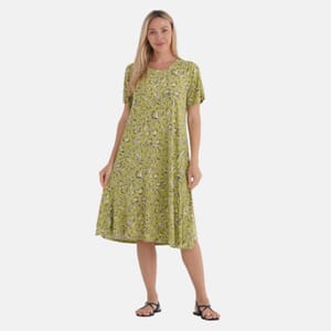 Tamsy Leopard Double Knit Brushed A-Line Dress with Short Sleeves - One Size Fits Most