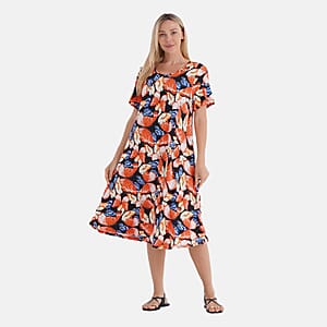 Tamsy Butterfly Double Knit Brushed A-Line Dress with Short Sleeves - One Size Fits Most