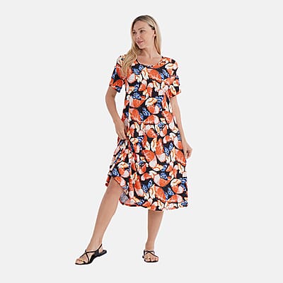 Tamsy Butterfly Double Knit Brushed A-Line Dress with Short Sleeves - One Size Fits Most