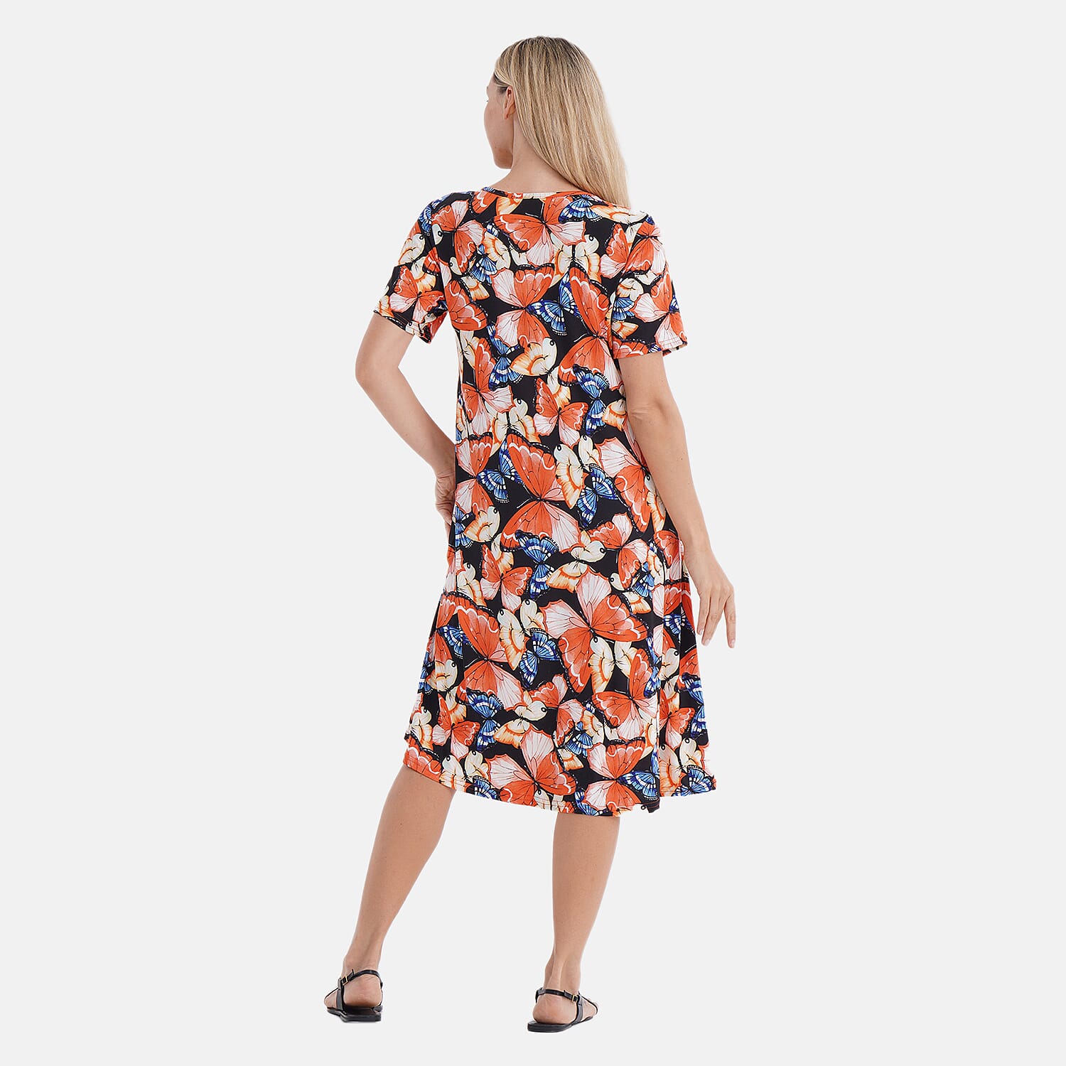 Tamsy Butterfly Double Knit Brushed A-Line Dress with Short Sleeves - One Size Fits Most