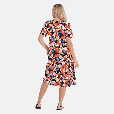 Tamsy Butterfly Double Knit Brushed A-Line Dress with Short Sleeves - One Size Fits Most