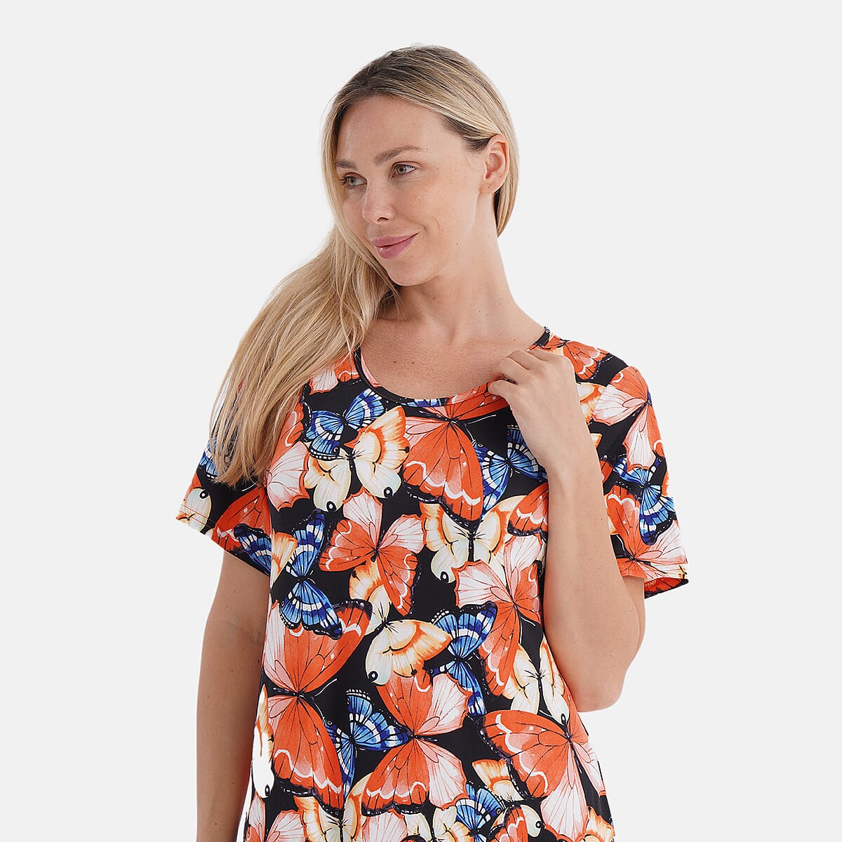 Tamsy Butterfly Double Knit Brushed A-Line Dress with Short Sleeves - One Size Fits Most image number 4