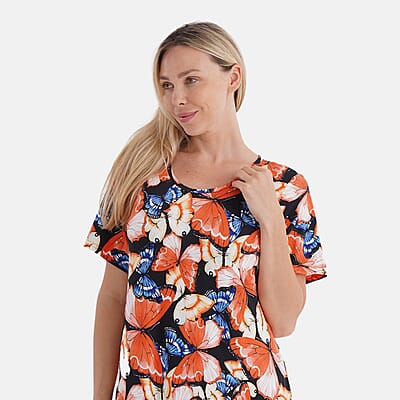 Tamsy Butterfly Double Knit Brushed A-Line Dress with Short Sleeves - One Size Fits Most