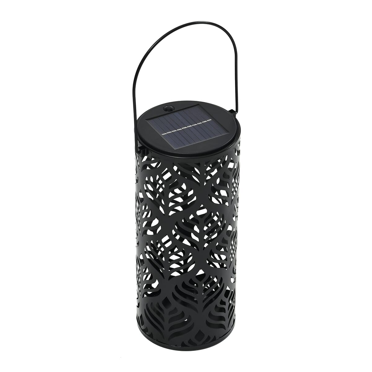 Solar Operated Metal Cylinder Lantern with Hollow Leaf Vein Pattern (500 mAh) image number 0