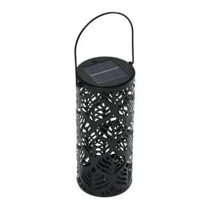 Solar Operated Metal Cylinder Lantern with Hollow Leaf Vein Pattern (500 mAh)