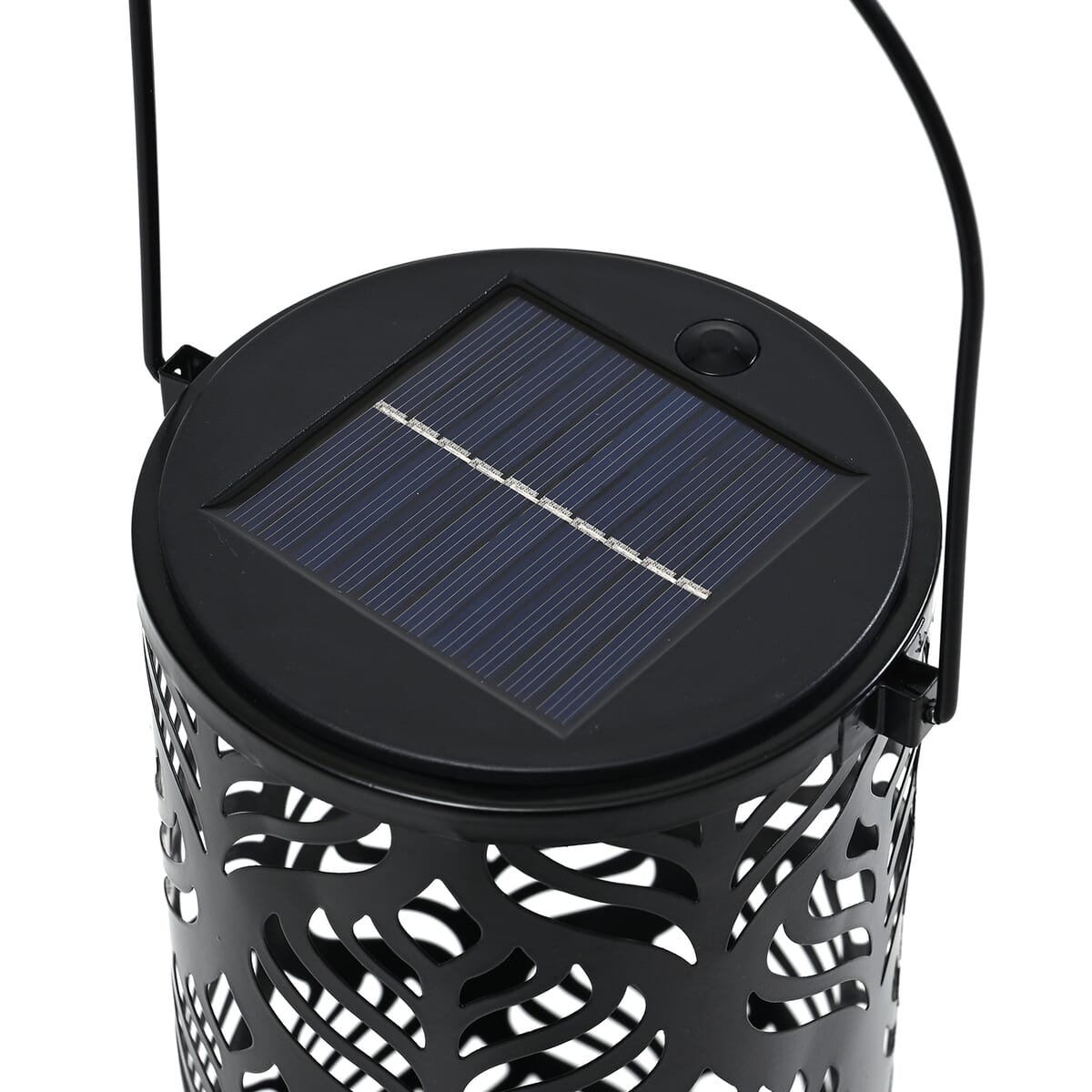Solar Operated Metal Cylinder Lantern with Hollow Leaf Vein Pattern (500 mAh) image number 3