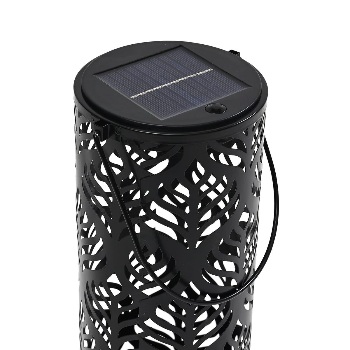 Solar Operated Metal Cylinder Lantern with Hollow Leaf Vein Pattern (500 mAh) image number 4
