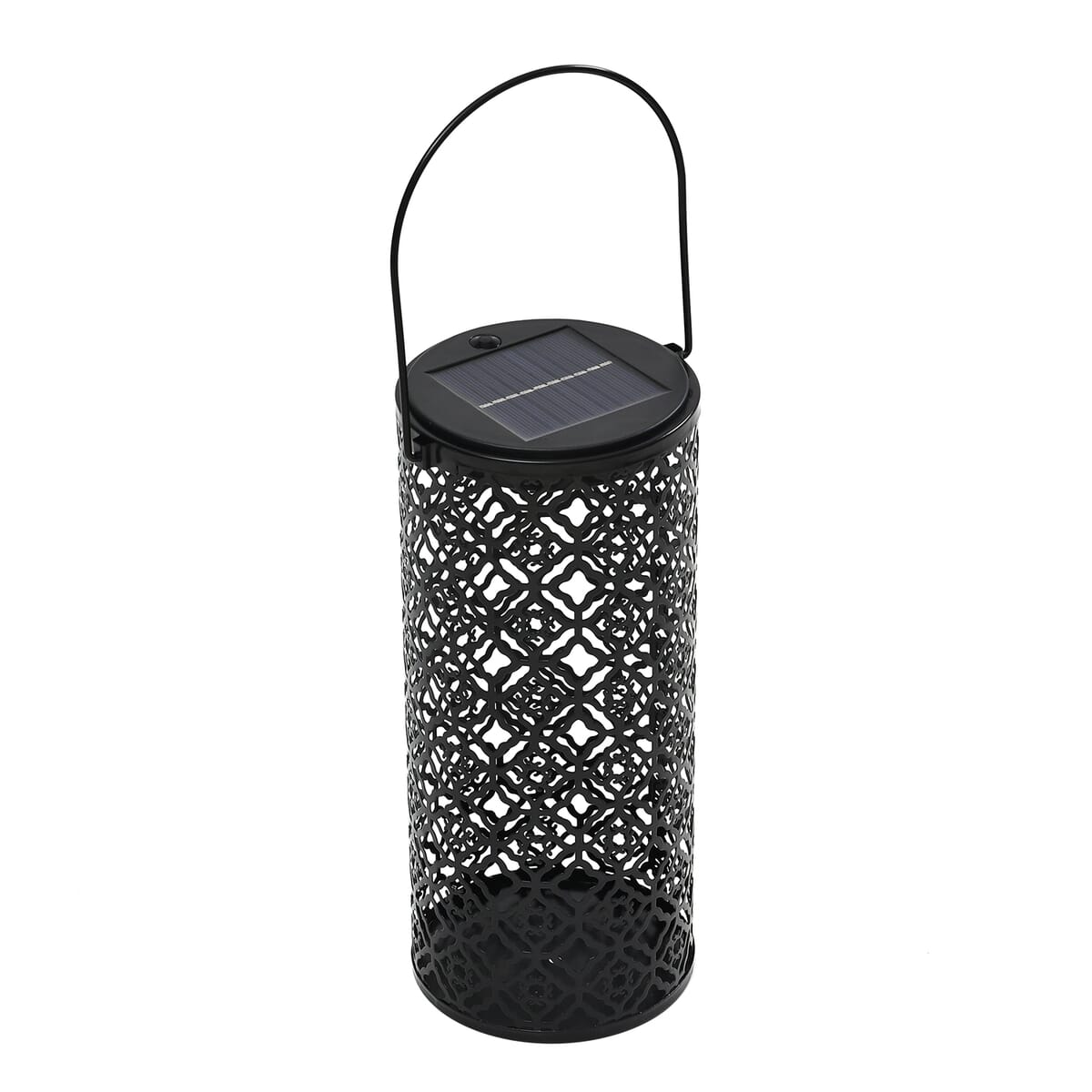 Solar Operated Metal Cylinder Lantern with Hollow Lattice Pattern (500 mAh) image number 0