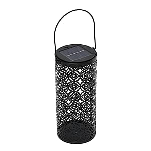 Solar Operated Metal Cylinder Lantern with Hollow Lattice Pattern (500 mAh)