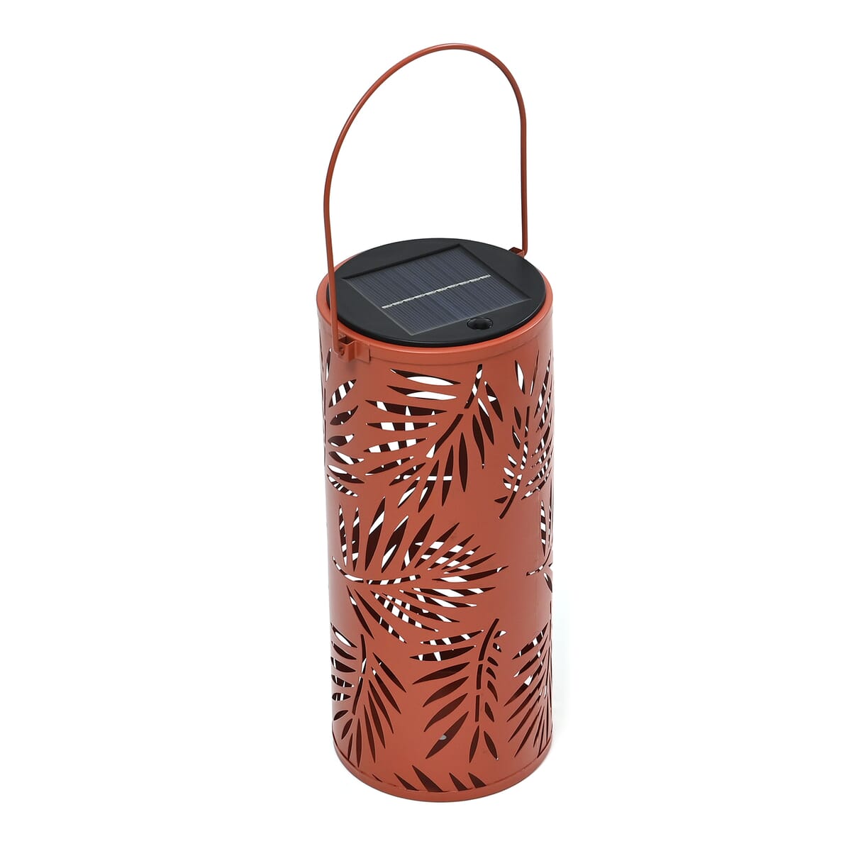 Solar Operated Metal Cylinder Lantern with Hollow Leaf Pattern (500 mAh) image number 0