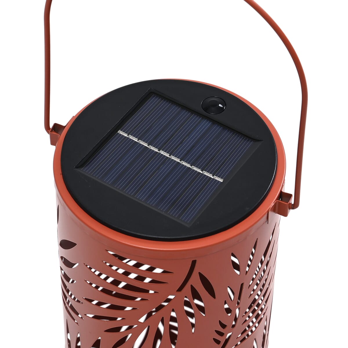 Solar Operated Metal Cylinder Lantern with Hollow Leaf Pattern (500 mAh) image number 3