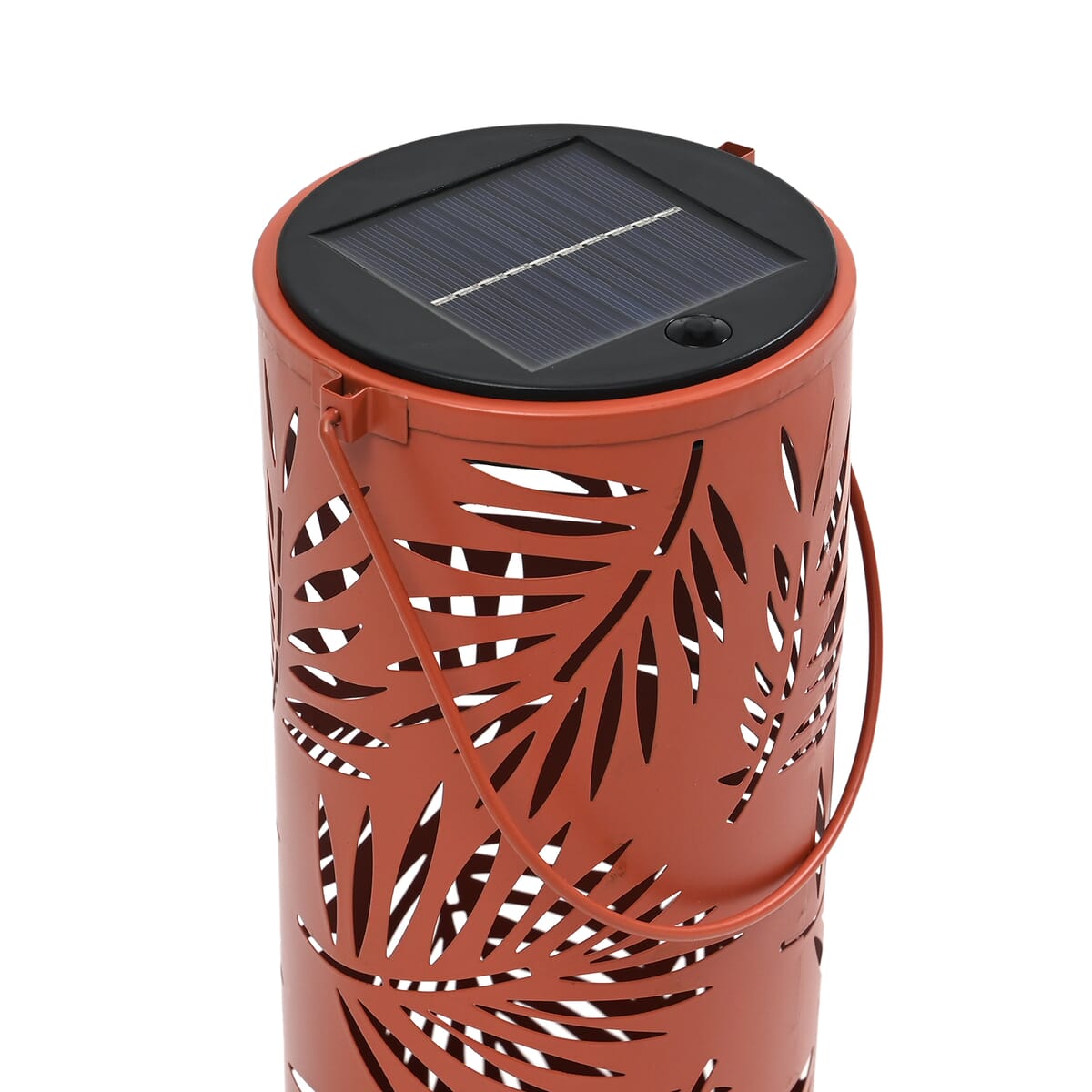 Solar Operated Metal Cylinder Lantern with Hollow Leaf Pattern (500 mAh) image number 4