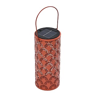 Solar Operated Metal Cylinder Lantern with Hollow Fan Pattern (500 mAh)