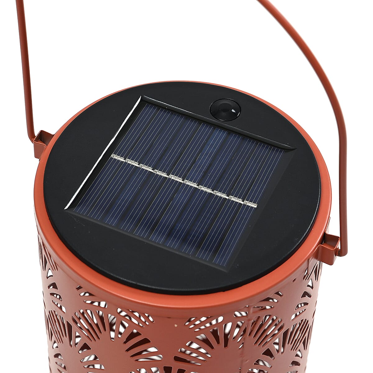 Solar Operated Metal Cylinder Lantern with Hollow Fan Pattern (500 mAh) image number 3