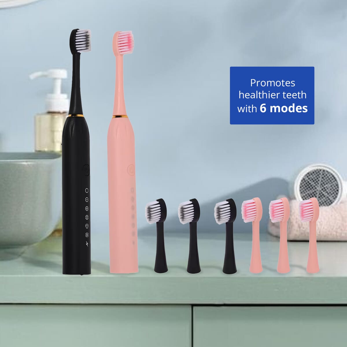 Set of 2 Rechargeable Electric Toothbrush with 6 Mode, 8 Replaceable Toothbrush Heads, IPX7 Water Resistant (400 mAh) image number 6