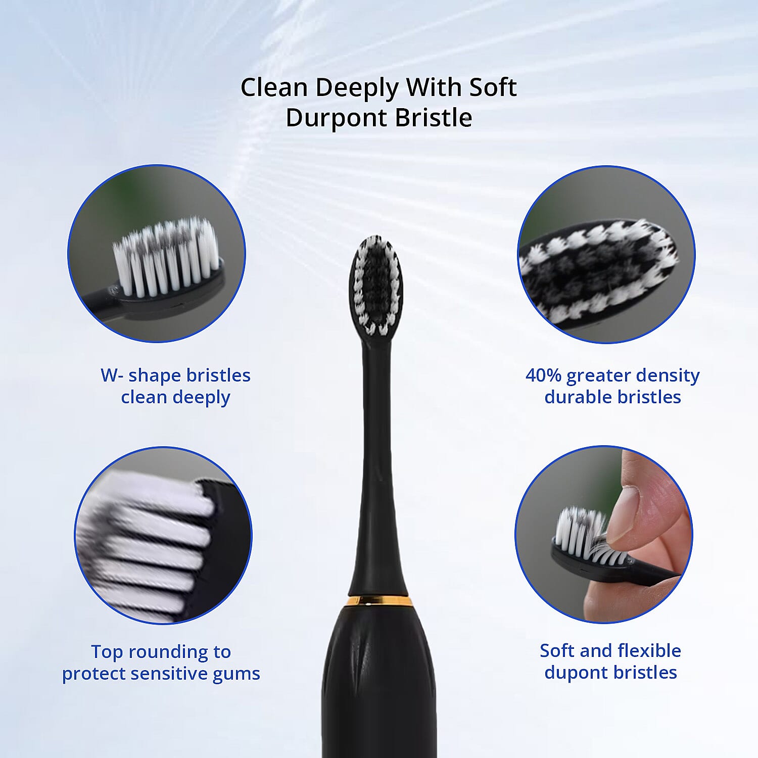 Livmore Set of 2 White and Black Electric Toothbrush with 8 Replaceable Heads (400 mAh)