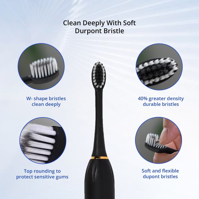 Livmore Set of 2 White and Black Electric Toothbrush with 8 Replaceable Heads (400 mAh)