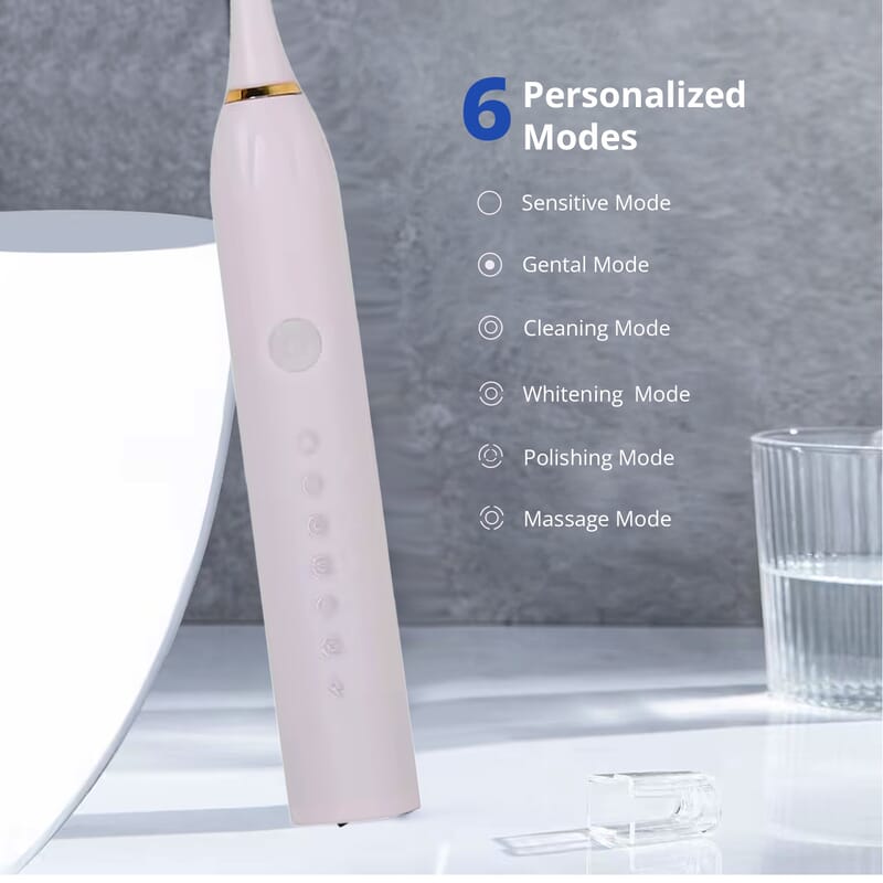 Livmore Set of 2 White and Black Electric Toothbrush with 8 Replaceable Heads (400 mAh)