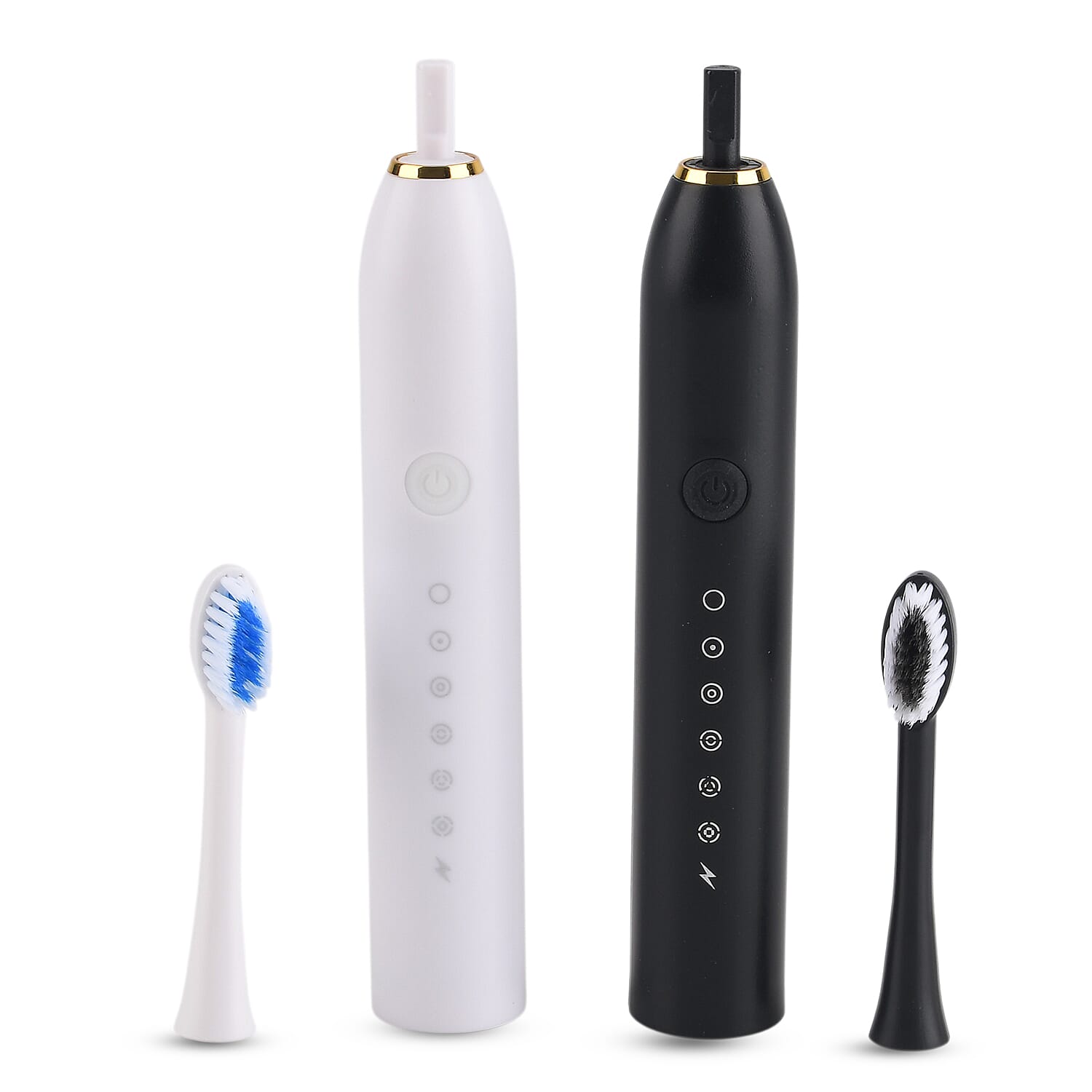Livmore Set of 2 White and Black Electric Toothbrush with 8 Replaceable Heads (400 mAh)