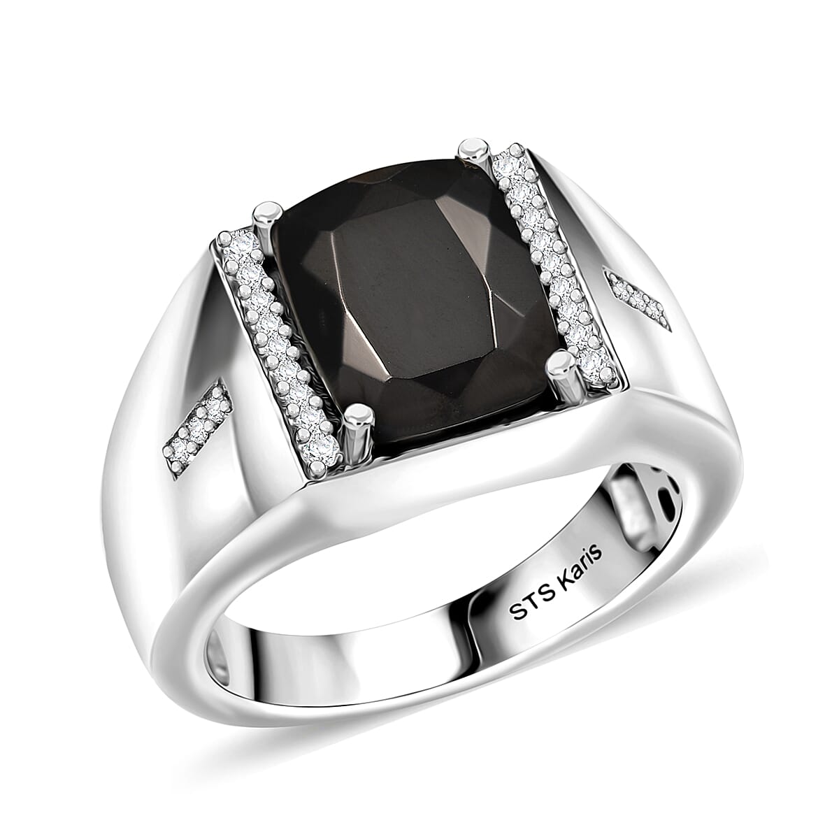 EverTrue Elite Shungite and White Zircon 2.50 ctw Men's Ring in Platinum Bond (Size 10.0) image number 0