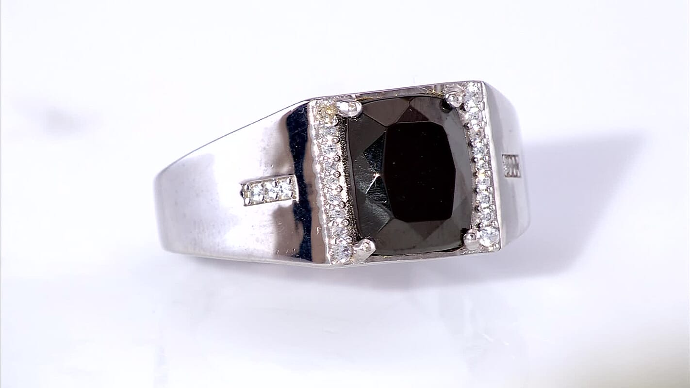 EverTrue Elite Shungite and White Zircon 2.50 ctw Men's Ring in Platinum Bond