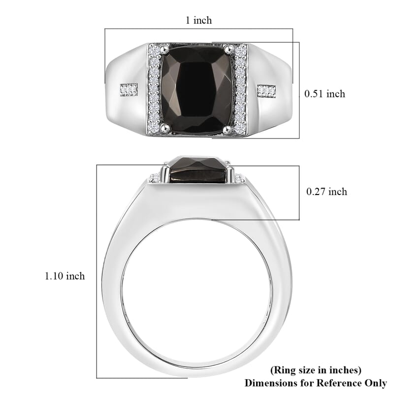 EverTrue Elite Shungite and White Zircon 2.50 ctw Men's Ring in Platinum Bond (Size 10.0)