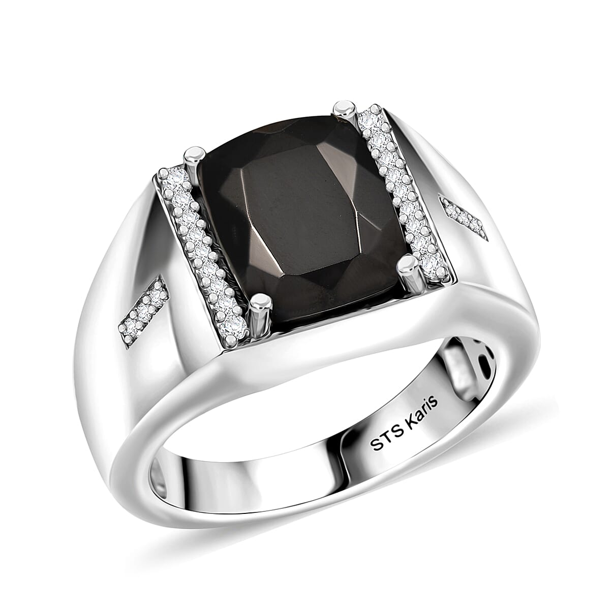 EverTrue Elite Shungite and White Zircon 2.50 ctw Men's Ring in Platinum Bond (Size 12.0) image number 0