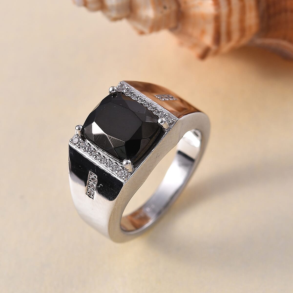 EverTrue Elite Shungite and White Zircon 2.50 ctw Men's Ring in Platinum Bond (Size 9.0) image number 1