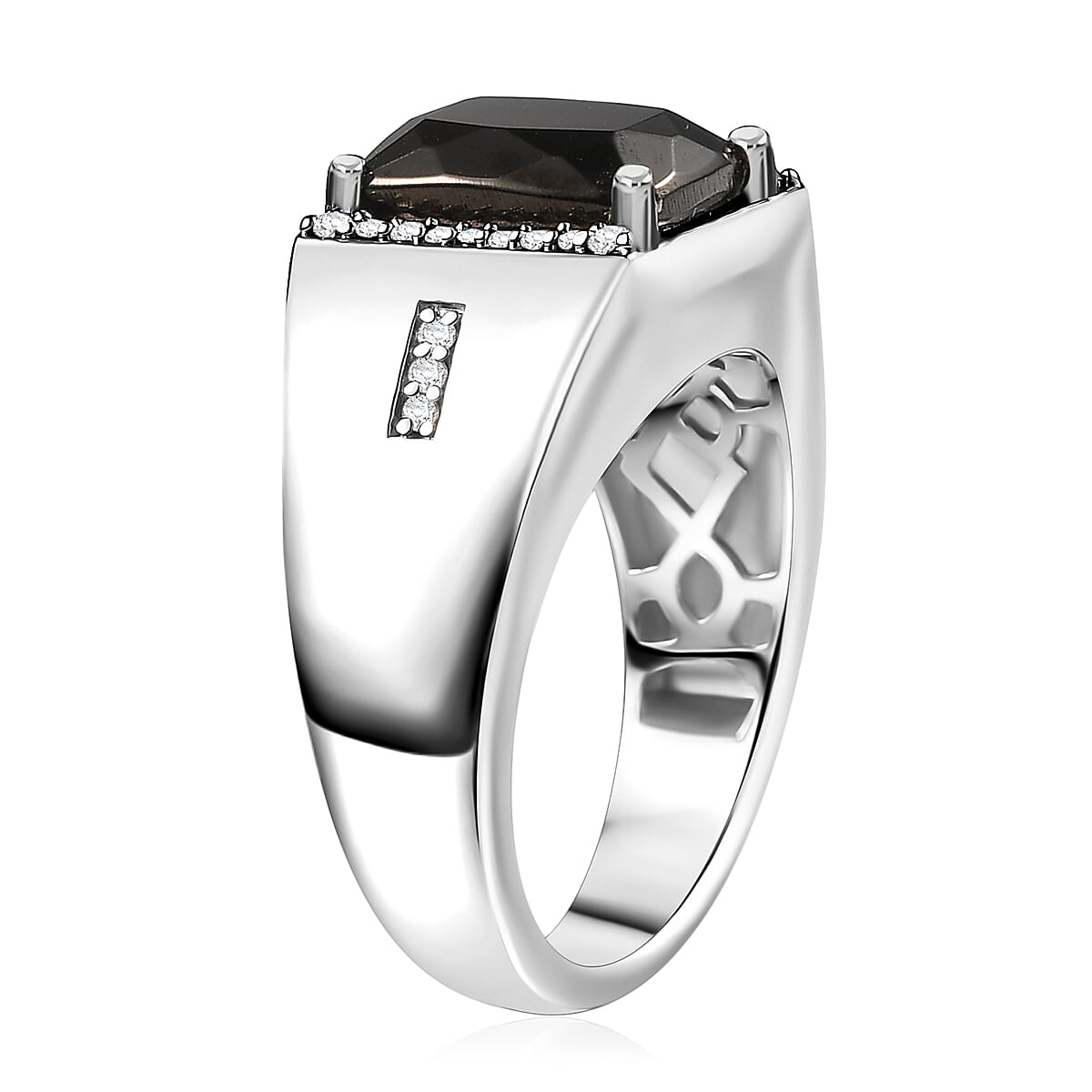 EverTrue Elite Shungite and White Zircon 2.50 ctw Men's Ring in Platinum Bond (Size 9.0) image number 3