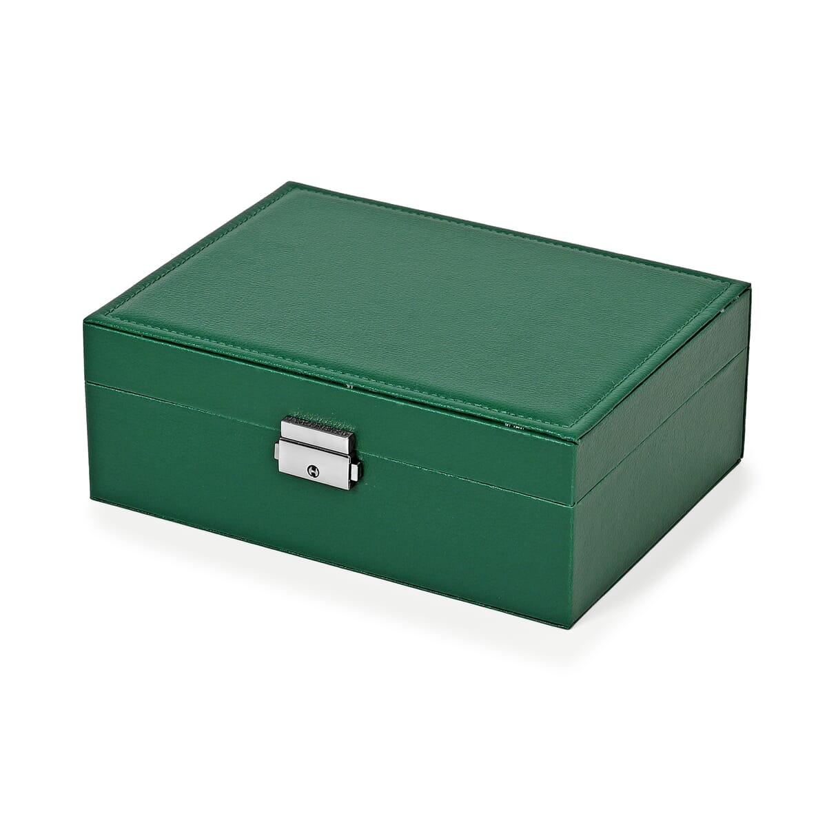 Green Faux Leather 2 Layer Jewelry Box (9"x6.7"x3.3") image number 3