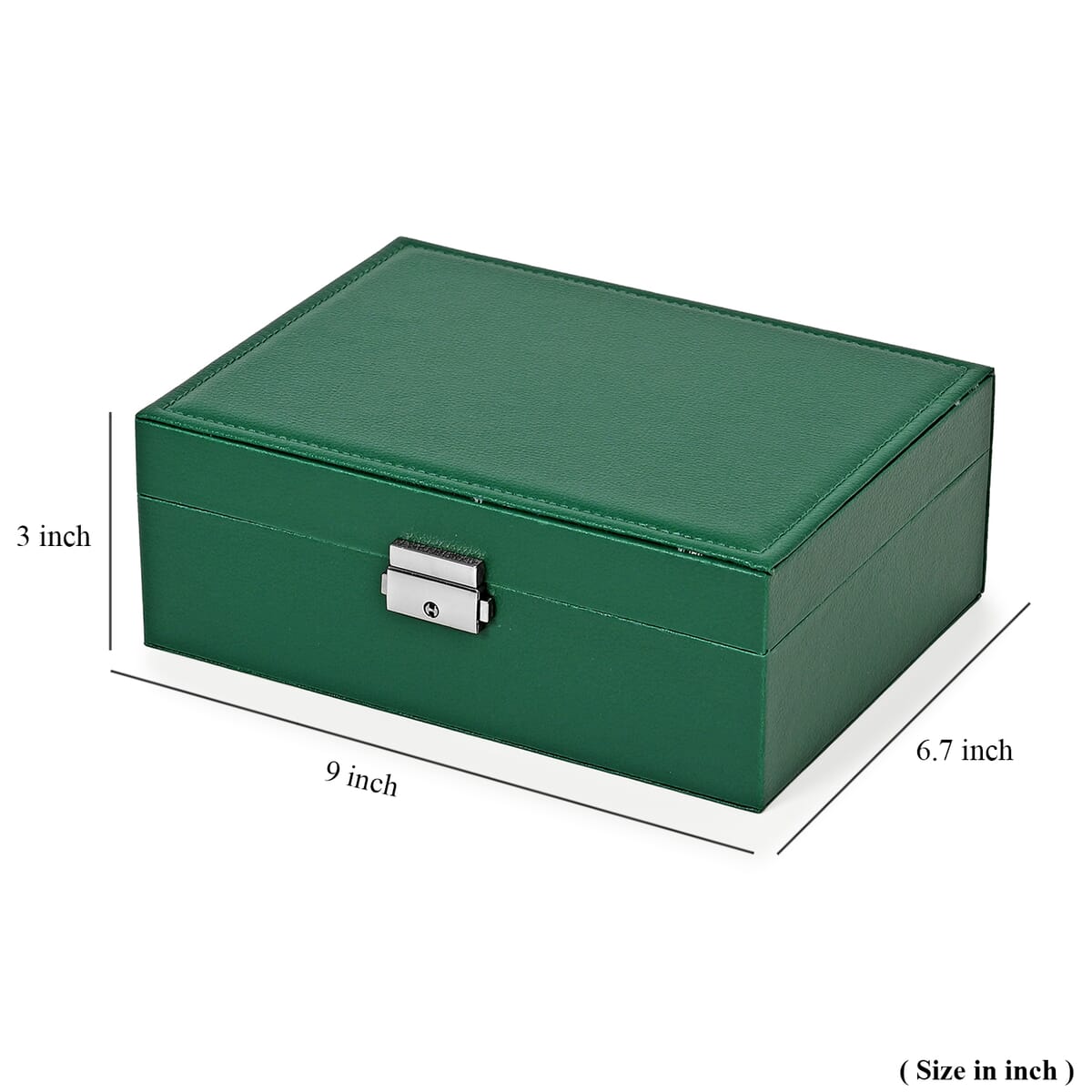 Green Faux Leather 2 Layer Jewelry Box (9"x6.7"x3.3") image number 7