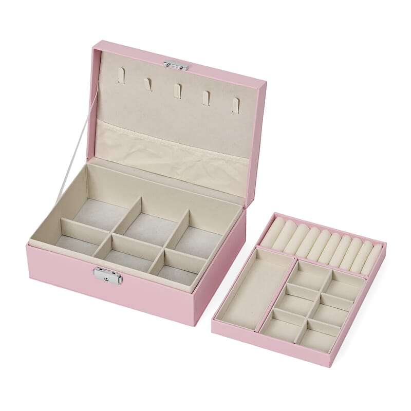 Livmore Pink Faux Leather 2 Layer Anti Tarnish Jewelry Box