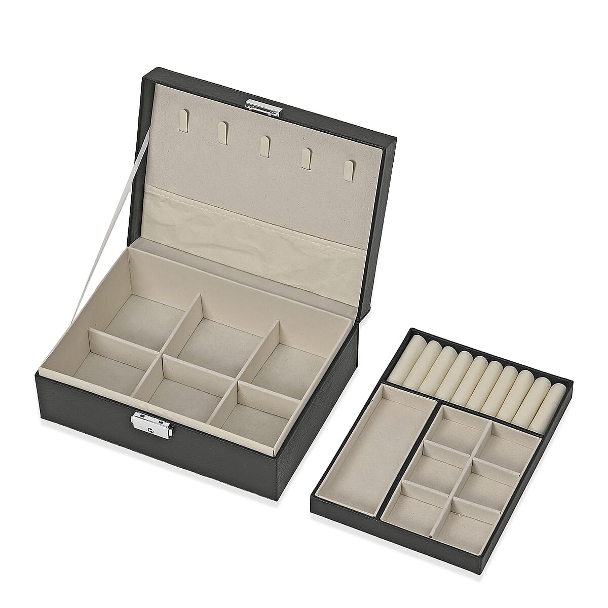 Black Faux Leather 2 Layer Jewelry Box image number 5