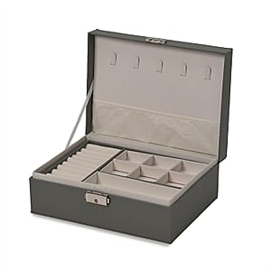 Gray Faux Leather 2 Layer Jewelry Box