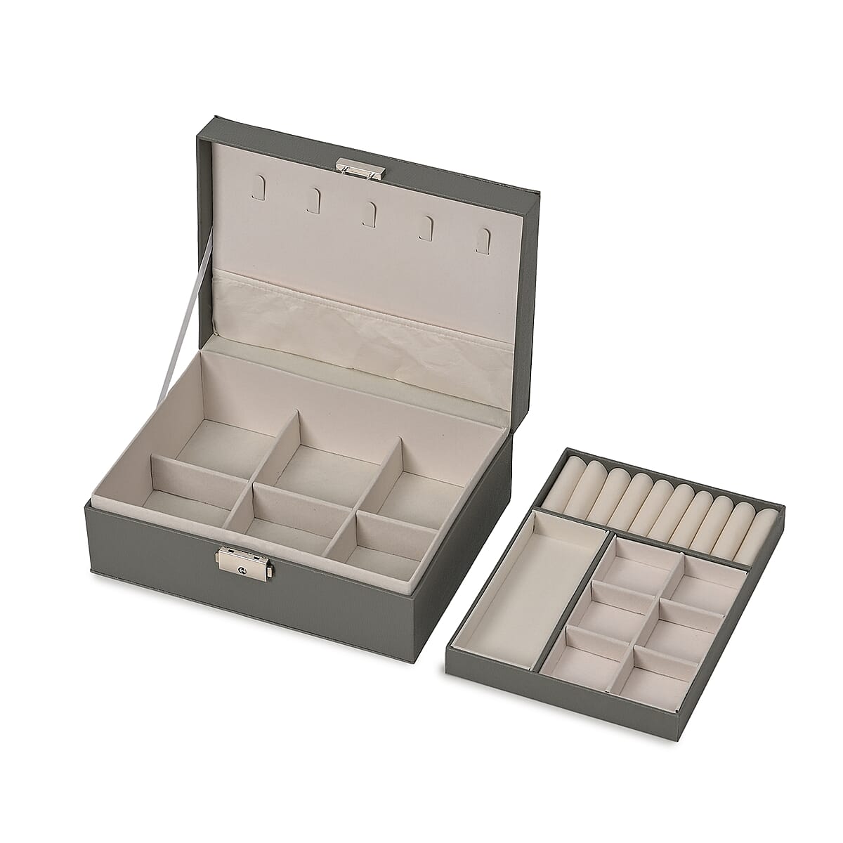Gray Faux Leather 2 Layer Jewelry Box image number 5