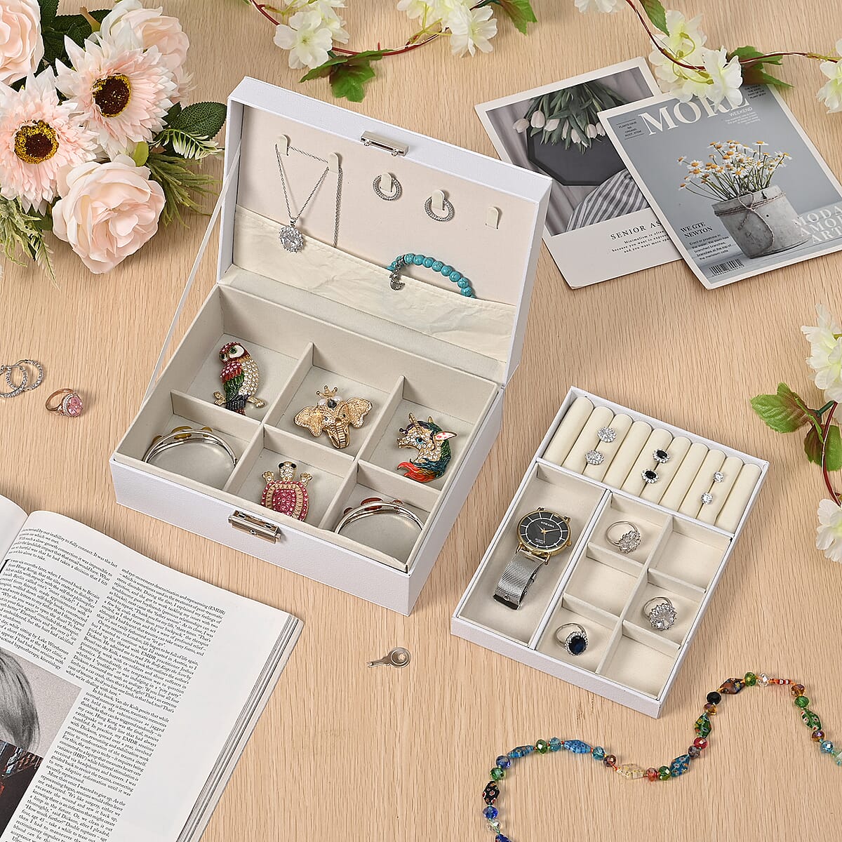 Livmore White Faux Leather 2 Layer Jewelry Box image number 1