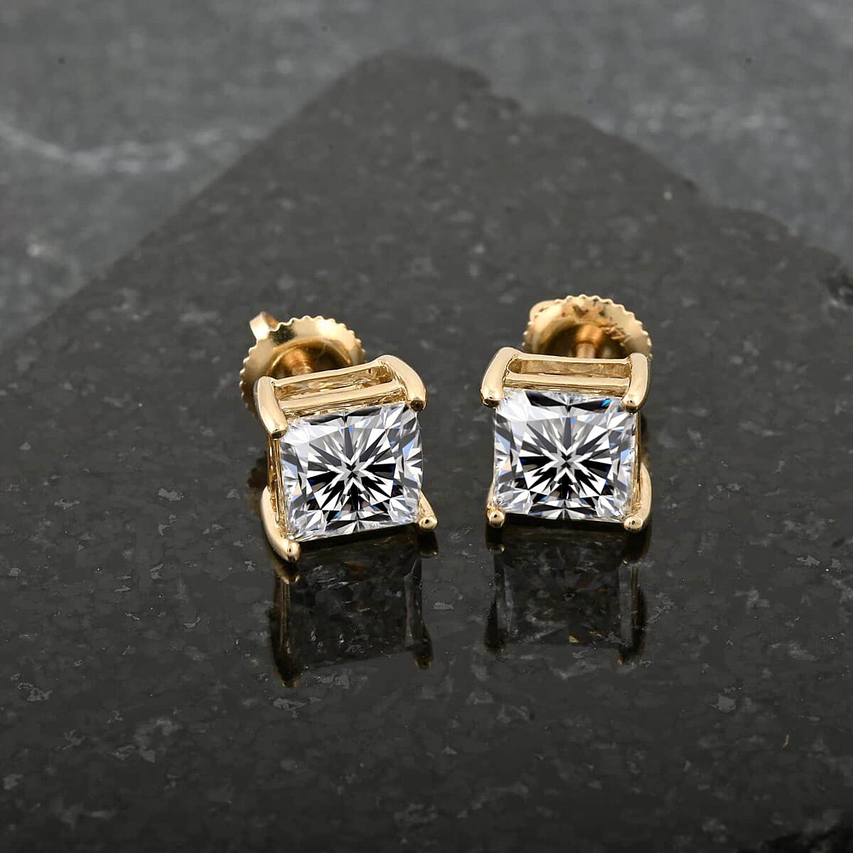 Princess Cut Luxuriant Lab Grown Diamond G VS2 3.00 ctw Earrings in 14K Yellow Gold image number 1