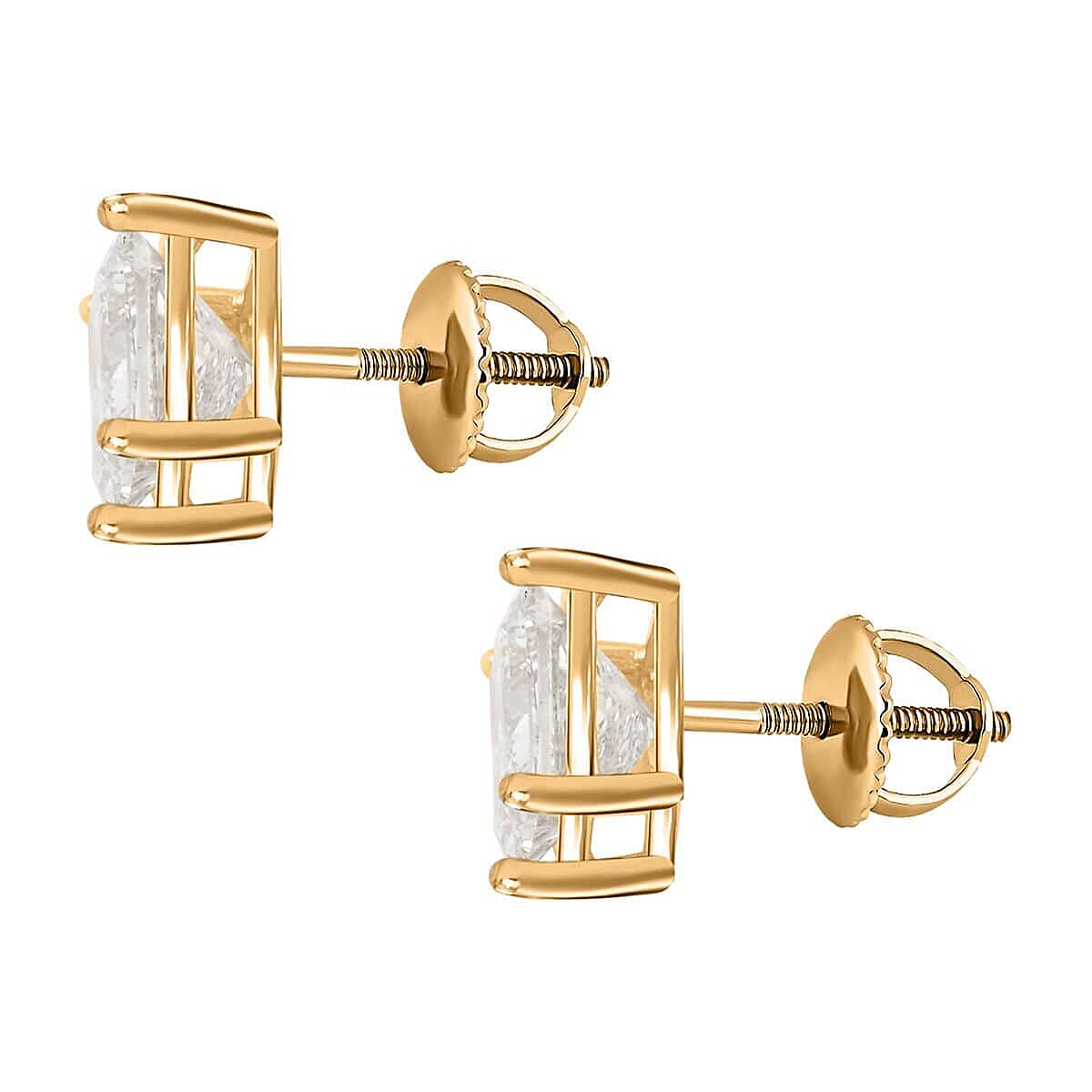 Princess Cut Luxuriant Lab Grown Diamond G VS2 3.00 ctw Earrings in 14K Yellow Gold image number 3