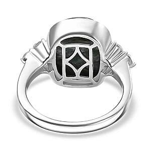 Siberian Seraphinite and White Zircon 5.27 ctw Ring in Rhodium Over Sterling Silver (Size 10.0)