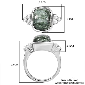 Siberian Seraphinite and White Zircon 5.27 ctw Ring in Rhodium Over Sterling Silver (Size 10.0)