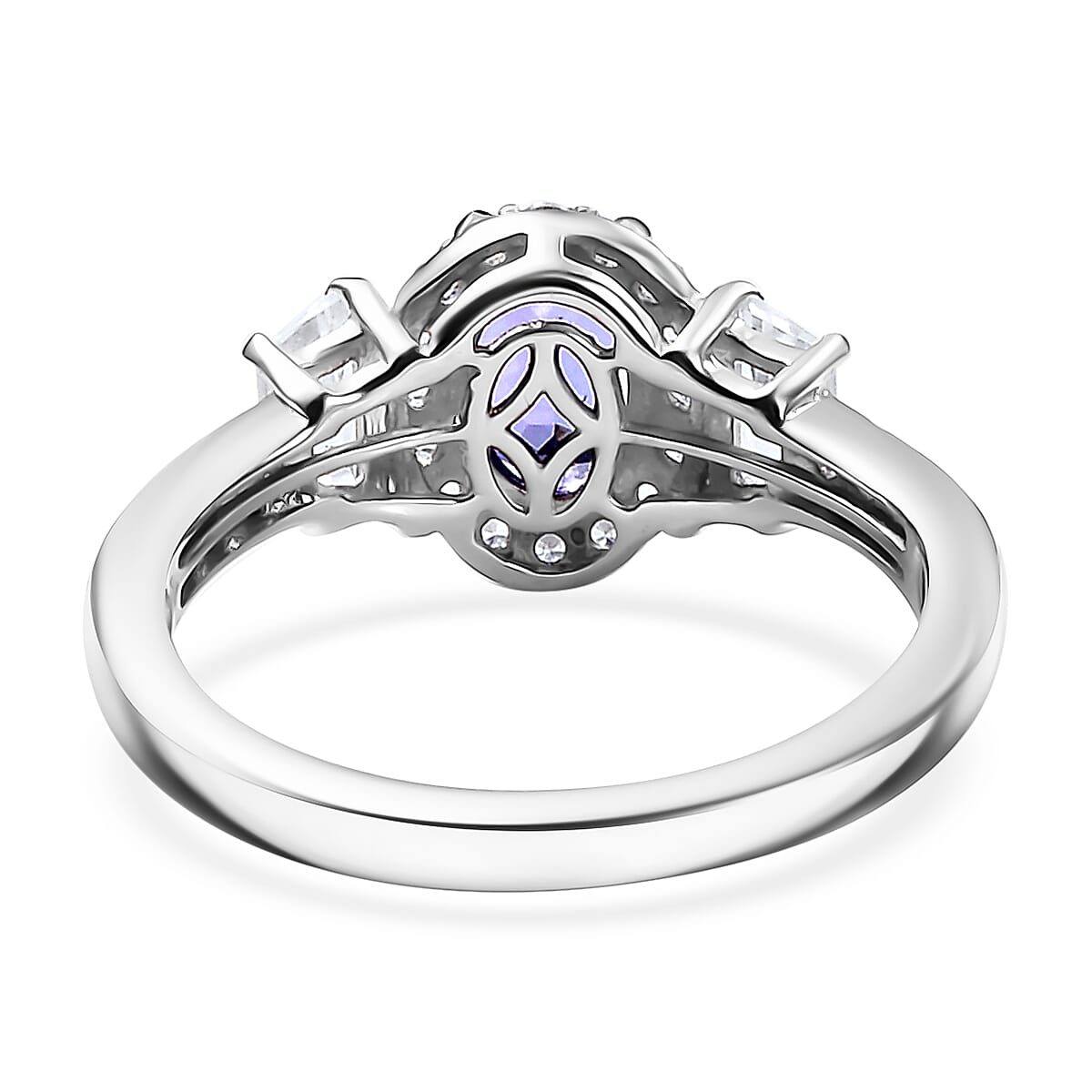 Tanzanite and White Zircon 1.60 ctw Ring in Rhodium Over Sterling Silver (Size 10.0)  image number 4