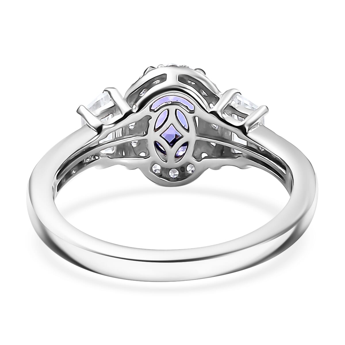 Tanzanite and White Zircon 1.60 ctw Ring in Rhodium Over Sterling Silver (Size 9.0)  image number 4