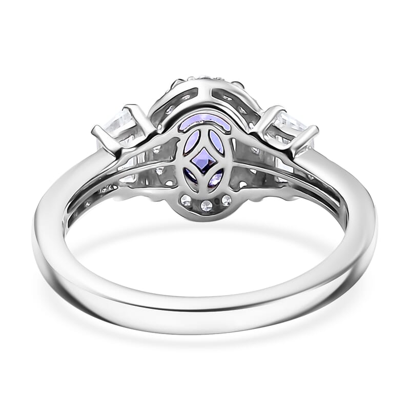 D'Joy Tanzanite and White Zircon 1.60 ctw Ring in Rhodium Over Sterling Silver (Size 9.0) 