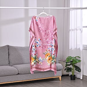 Pink Floral Polyester Satin Kaftan &ndash; One Size Fits Most