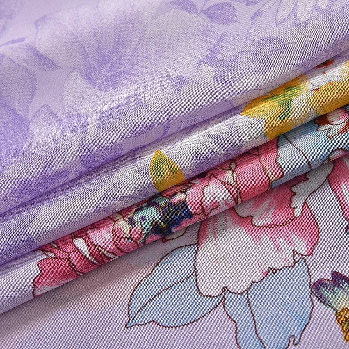 Purple Floral Polyester Satin Kaftan – One Size Fits Most image number 3