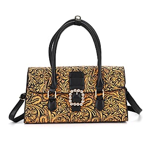 Brown Flower Embossed Faux Leather Crossbody Bag with Shoulder Strap