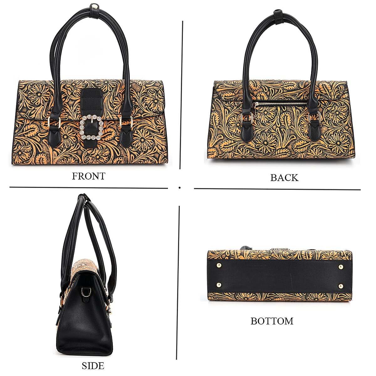 Brown Flower Embossed Faux Leather Crossbody Bag with Shoulder Strap image number 4